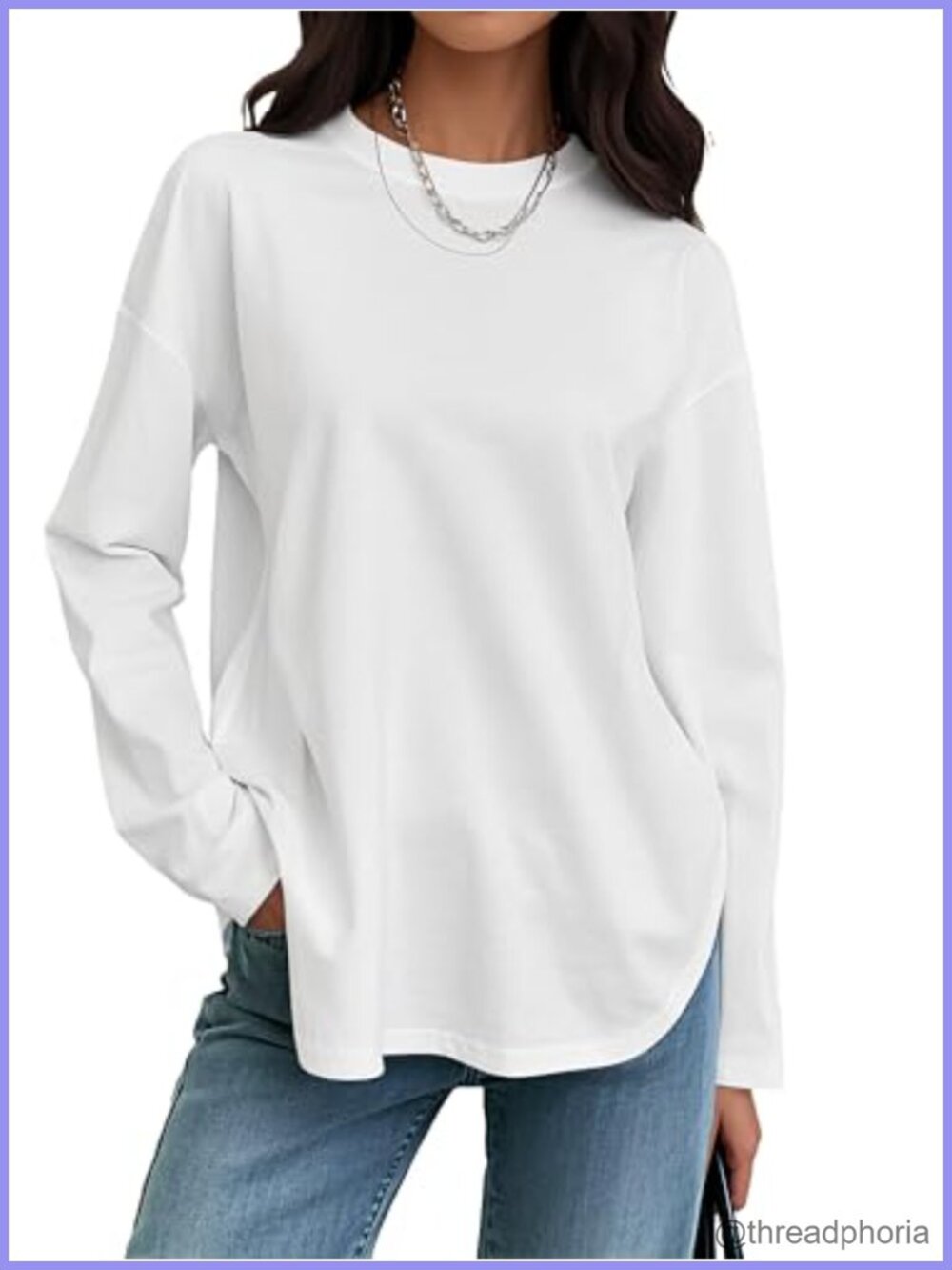 Oversized Long Sleeve T Shirt 90% Cotton Loose Fit Crew Neck Tee